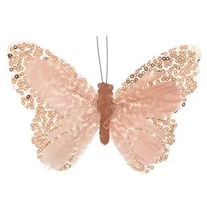 Fluture Decorativ pentru Perdele cu Paiete, 15 cm, Roz și Bej