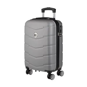 Troler gri metalizat cu dungi reliefate, 58L, 4 roti