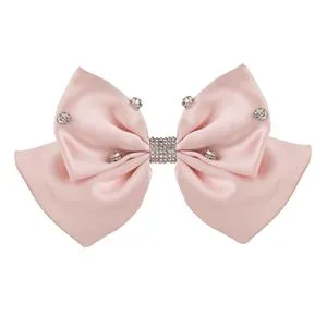 Clama de par cu fundita satinata roz si strass, pentru copii, 16 cm