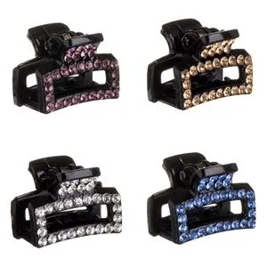 Clame de păr cu strasuri colorate, 4 buc, 2.5 cm, negru