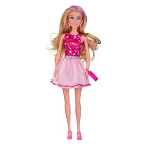 Manechin cu Rochie Mini Roz și Par Blond – Set de Modă