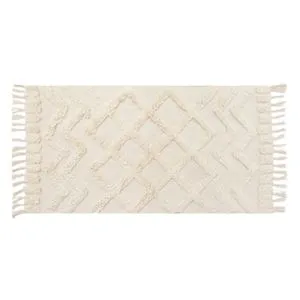 Covor Ecru cu Model Relief Tufted și Franjuri, 100x65 cm