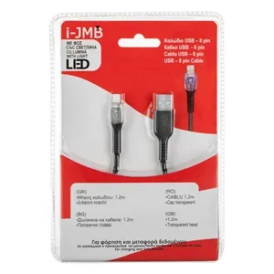 Cablu USB 8-Pin cu LED, 1.2m, Negru, Impletit – poza 3