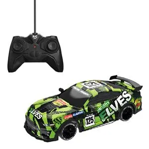 Masina de curse RC cu telecomandă și lumini, verde