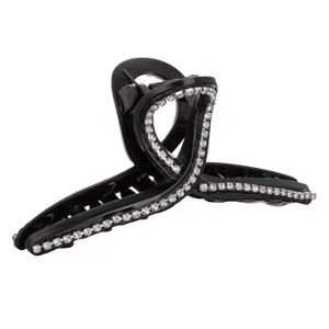 Clamă de păr cu strass, Neagră, 11 cm