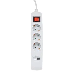Prelungitor Multipurpuț Alb 3680W cu 3 Prize și Porturi USB/Type C