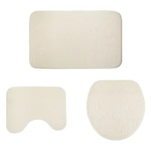 Set Covorase Baie Bej cu Model Frunze Reliefate - 3 Piese – poza 2