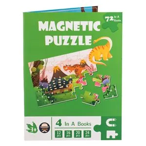 Puzzle Magnetic cu 4 Imagini Dinozauri, 72 Piese, 3+