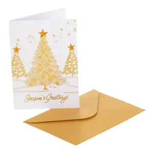 Felicitare de Crăciun cu Brazi din Folie Aurie și Stea 3D, 7x10cm, cu Plic