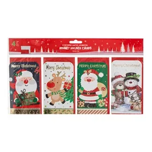 Set Felicitări de Crăciun cu Buzunar pentru Bani, 4 Modele Diferite, 9x16 cm, cu Plicuri Roșii – poza 4