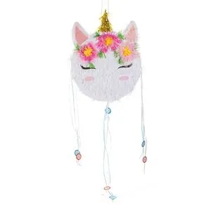 Pinata de Petrecere Cap de Unicorn, 35.5x8.5x50cm, Alba cu Flori Colorate