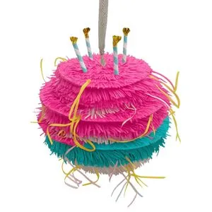 Pinata de Petrecere in Forma de Tort cu 4 Lumanari, Roz, 41x41x30cm