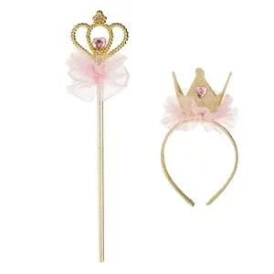 Set Coronita pentru copii cu coroană aurie și tul roz glitter