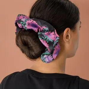 Scrunchie din material textil, XXL, Negru cu model floral