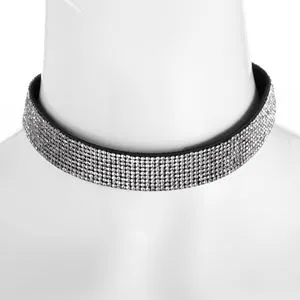 Colier Choker Negru cu Strasuri Argintii, Accesoriu Costum Halloween