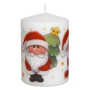 Lumanare decorativă Craciun alba cu imprimeu Santa Claus