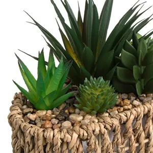 Ghiveci decorativ oval din paie cu 5 plante artificiale, 19x8x17 cm – poza 4