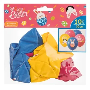 Baloane de Paste cu Iepurasi, 30 cm, 10 buc, Galben, Albastru si Roz – poza 3