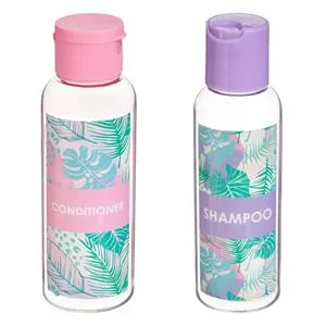 Set 2 sticle de călătorie 100 ml cu model frunze tropicale