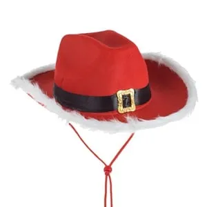 Palarie Cowboy de Crăciun Rosie cu Pene Albe pentru Adulti