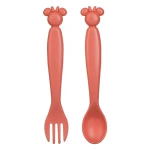 Set Lingură și Furculiță Plastic Roz Minnie Mouse pentru Primele Alimente