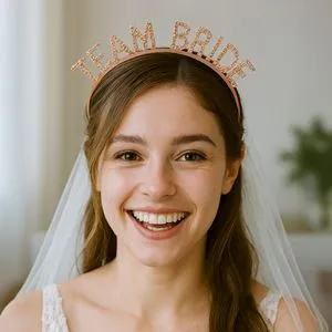 Coroniță Roz Aurie cu Strass, Mesaj Team Bride