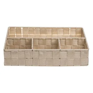 Coș de depozitare bej din rattan împletit cu cadru metalic, 4 compartimente, 33x – poza 3