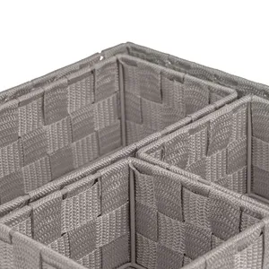 Set 4 Coșuri de Depozitare Tip Rattan Taupe cu Cadru Metalic, 3 Mărimi – poza 4