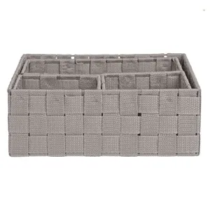 Set 4 Coșuri de Depozitare Tip Rattan Taupe cu Cadru Metalic, 3 Mărimi – poza 5