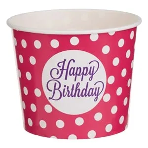 Pahar pentru gustări fucsia cu buline Happy Birthday