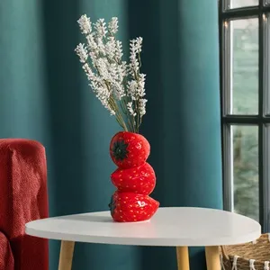Vază decorativă ceramică cu model 3 capsuni roșu – poza 3
