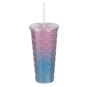 Pahar din Plastic cu Pai și Capac 680ml, Model Sirenă Ombre – poza 2