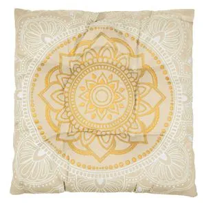 Pernă pentru scaun cu model Mandala, 42x42 cm, ecru cu detalii aurii