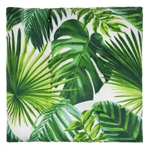 Pernă pentru scaun cu model frunze tropicale, 42x42 cm, albă cu verde