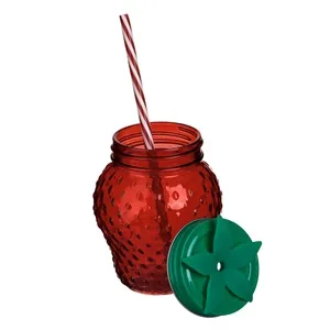 Pahar din Sticlă în Formă de Căpșună 3D cu Pai, 450 ml – poza 4