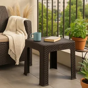 Masă Auxiliară Plastic Maro Stil Rattan pentru Terasă și Interior – poza 3