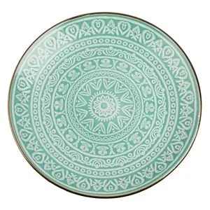 Farfurie ceramică verde mentă cu model Aztec, ideală pentru servire