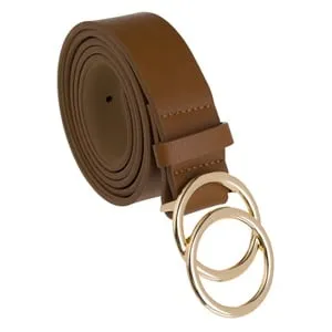 Curea maro cu cataramă aurie și inel dublu, 3x110cm – poza 2