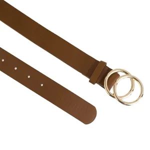 Curea maro cu cataramă aurie și inel dublu, 3x110cm – poza 4