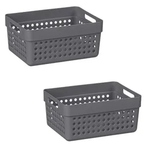 Set 2 Coșuri de Depozitare din Plastic Antracit Perforate cu Manere 1,25L – poza 2