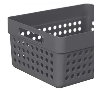 Set 2 Coșuri de Depozitare din Plastic Antracit Perforate cu Manere 1,25L – poza 4