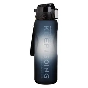 Sticlă de apă sport din plastic, 1L, Negru-Gri Ombre, cu gura de scurgere și mâner