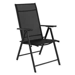 Scaun Pliabil Negru Exterior cu Spatar Ajustabil - Design Metalic