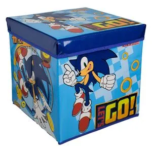 Cutie de depozitare taburet din material textil, 30x30x30 cm, albastru cu model Sonic