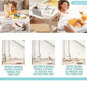Tavă-masă pliabilă pentru laptop, albă, cu suport tabletă, 54x35x27cm – poza 3