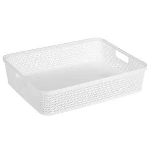 Cos de depozitare din plastic alb perforat, cu manere, 5.5L