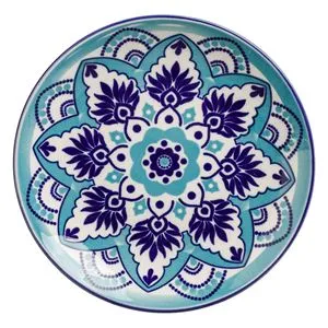 Farfurie din porțelan tribal albastru turcoaz pentru desert Ø15cm