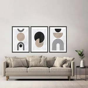 Set 3 Afișe Decorative cu Forme Geometrice, 50x70 cm, Bej – poza 3