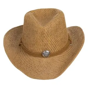 Palarie de paie unisex cu siret triplu si patch argintiu