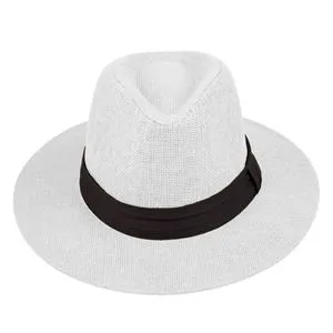 Pălărie Panama Unisex din Paie, Albă cu Bandă Neagră, Mărimea 59